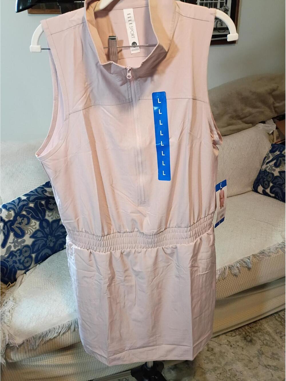 Women's Sleeveless Zip-Front Active Dress with Elastic Waist, Light Pink
